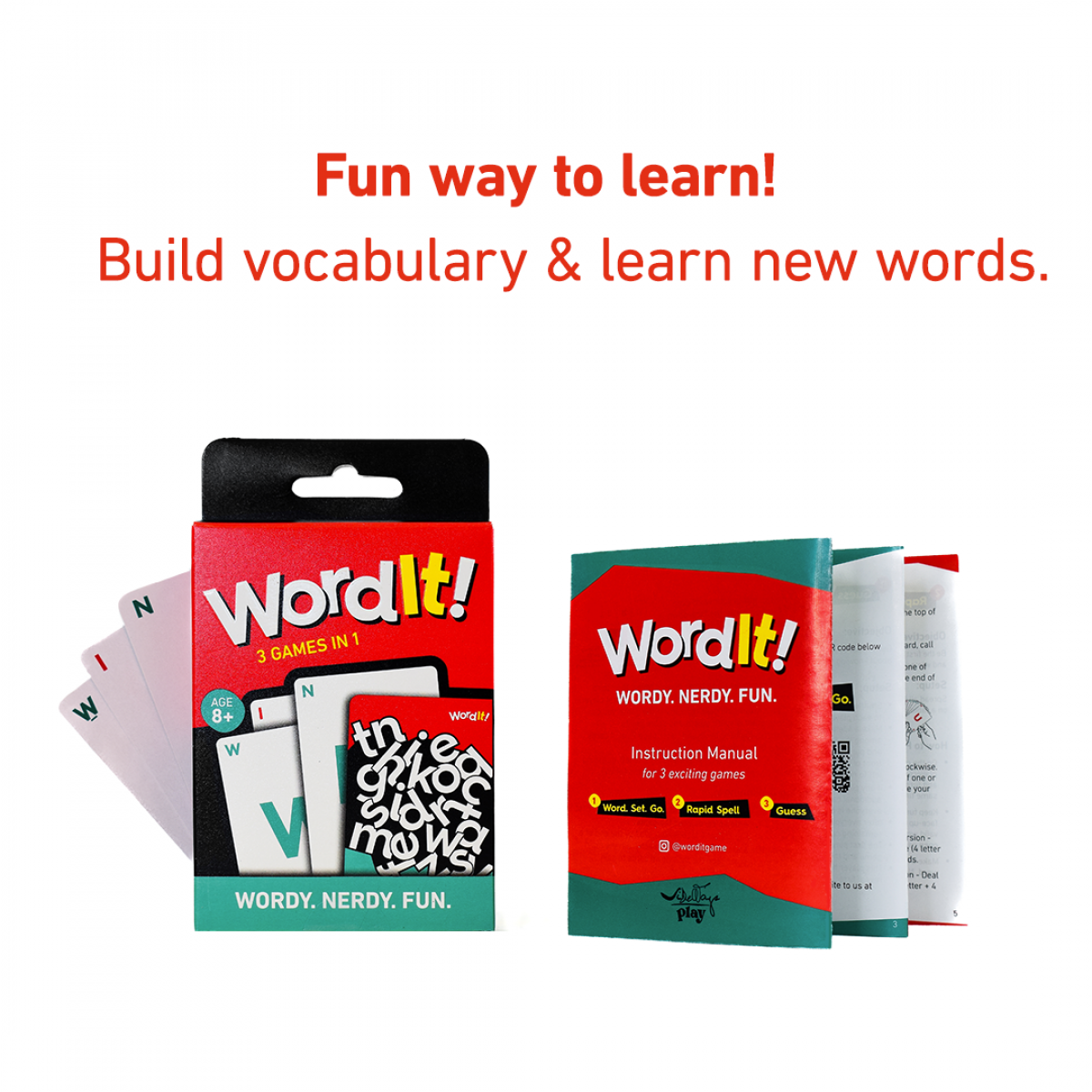 Youreka WordIt-Wordy Nerdy Fun, Games and Puzzles, 3 Games in 1, 2-4 Players, Multicolour, Age 8 yrs+